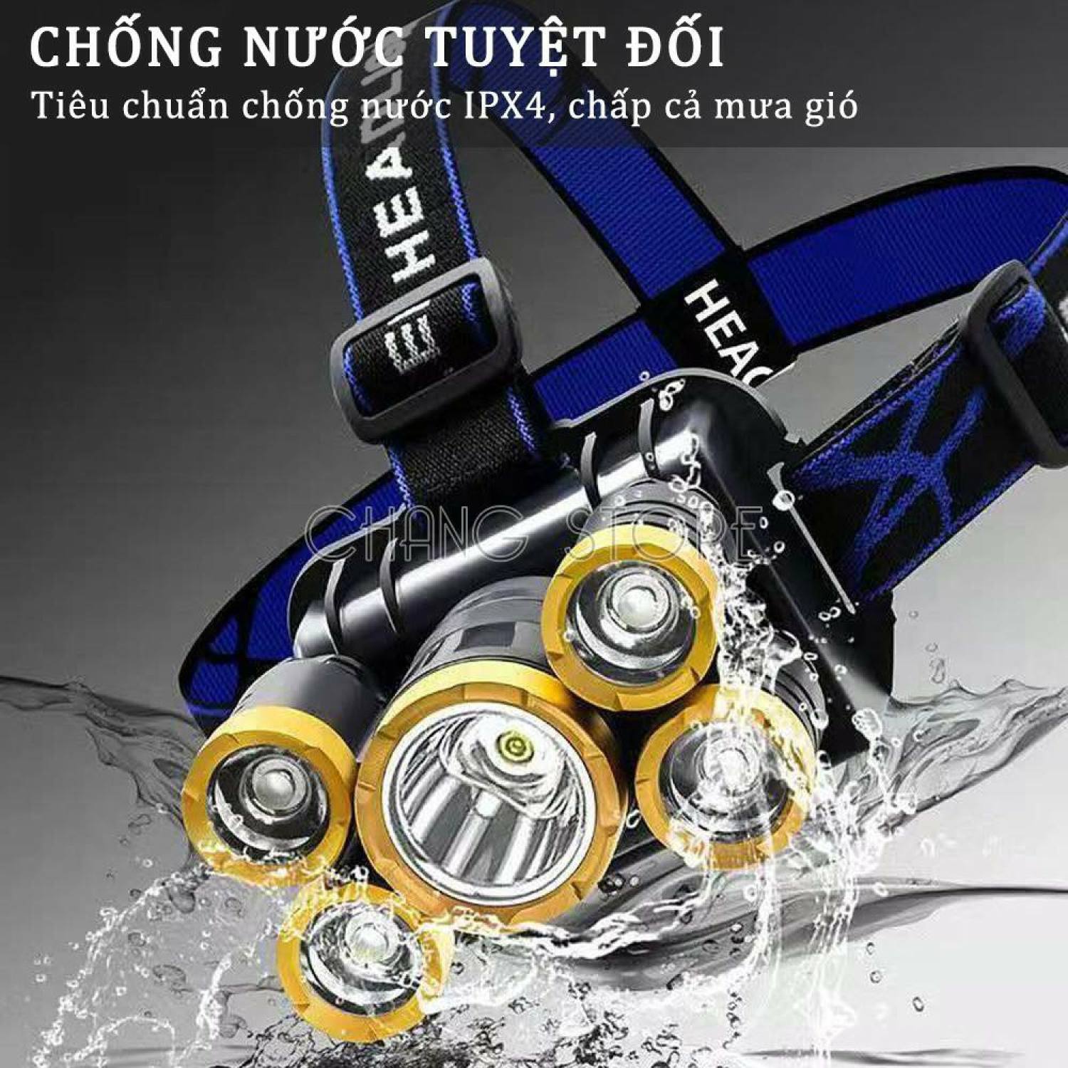 Đèn pin chiếu sáng đội đầu 5 bóng siêu sáng.