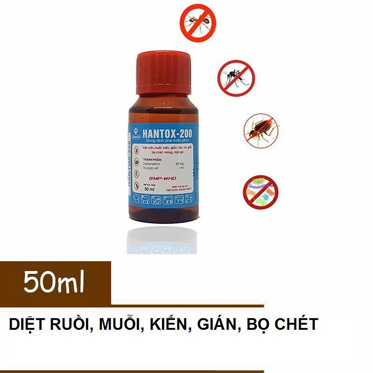 Hantox-200 chai 50 ml diệt muỗi, côn trùng, gián, ruồi, kiến, ve rận