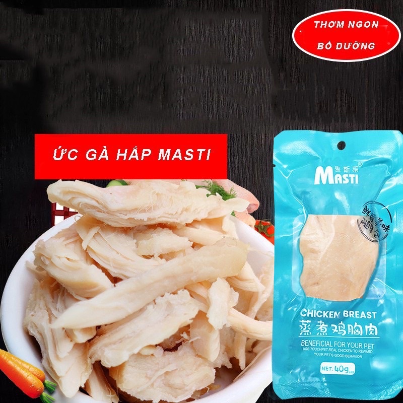 Ức Gà Hấp Cho Chó Mèo Masti 40G