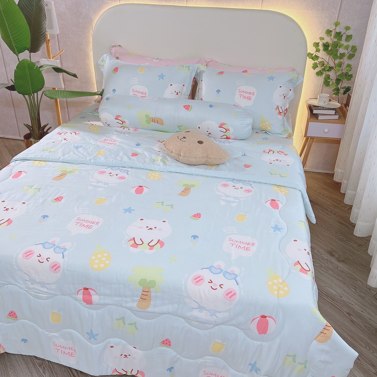 🌿MÃ SALE🔥 Chăn ga lụa tencel 60s nhập sang xịn mịn đẳng cấp, trọn bộ 5 món chăn drap gối lụa tencel chăn chần bông micro - Nemtot Bedding