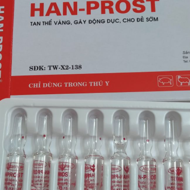 tan thể vàng,đẻ sớm, động dục hanprost 2ml x 10 ống