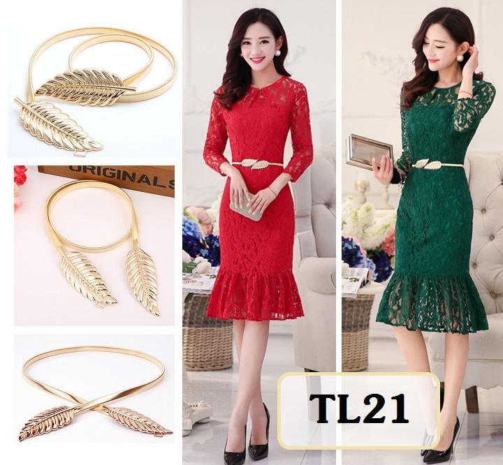 Thắt lưng kim loại co dãn hình chiếc lá vintage