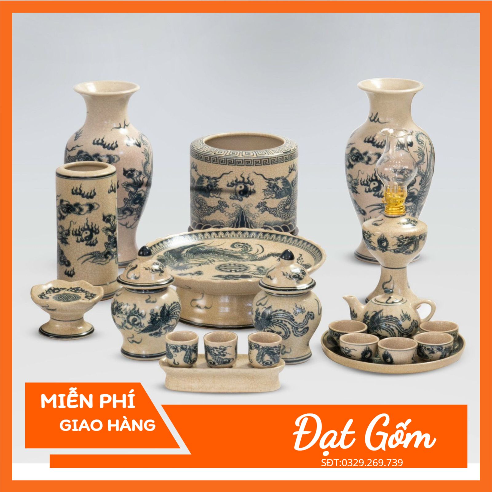 Đồ thờ cúng - Đồ thờ cúng men rạn gốm sứ Bát Tràng