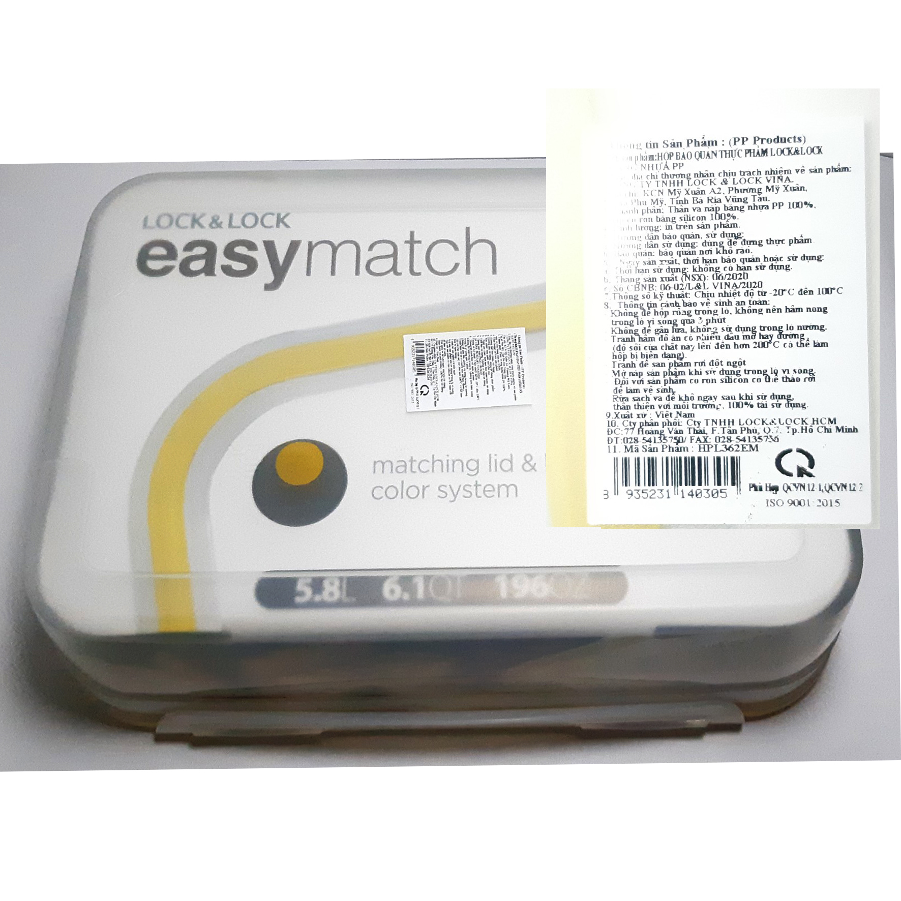 Hộp nhựa lock&lock easy match 5.8 L