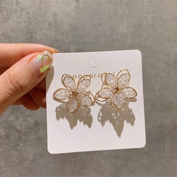 Bông tai Hoa hồi cánh hạt pha lê Gold