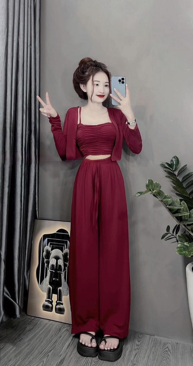 Set đồ bộ bigsize, đồ bộ hottrend, set bộ suông trơn 3 món thun gân áo nhún 3 màu