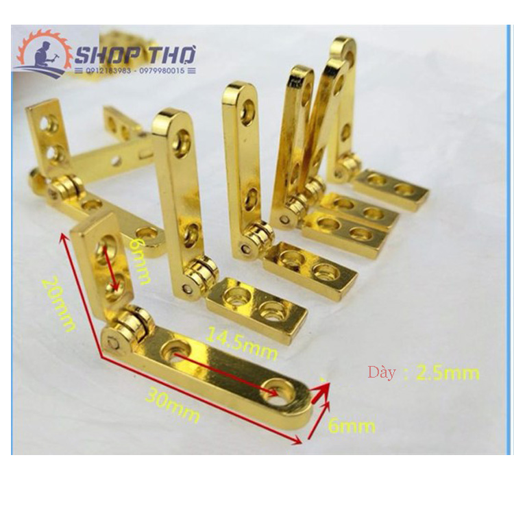 Bản lề chữ thất màu vàng màu đồng lắp hộp gỗ