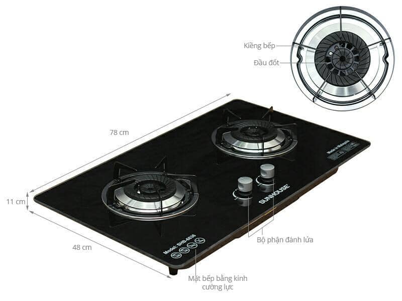 Bếp gas âm kính Sunhouse SHB6636