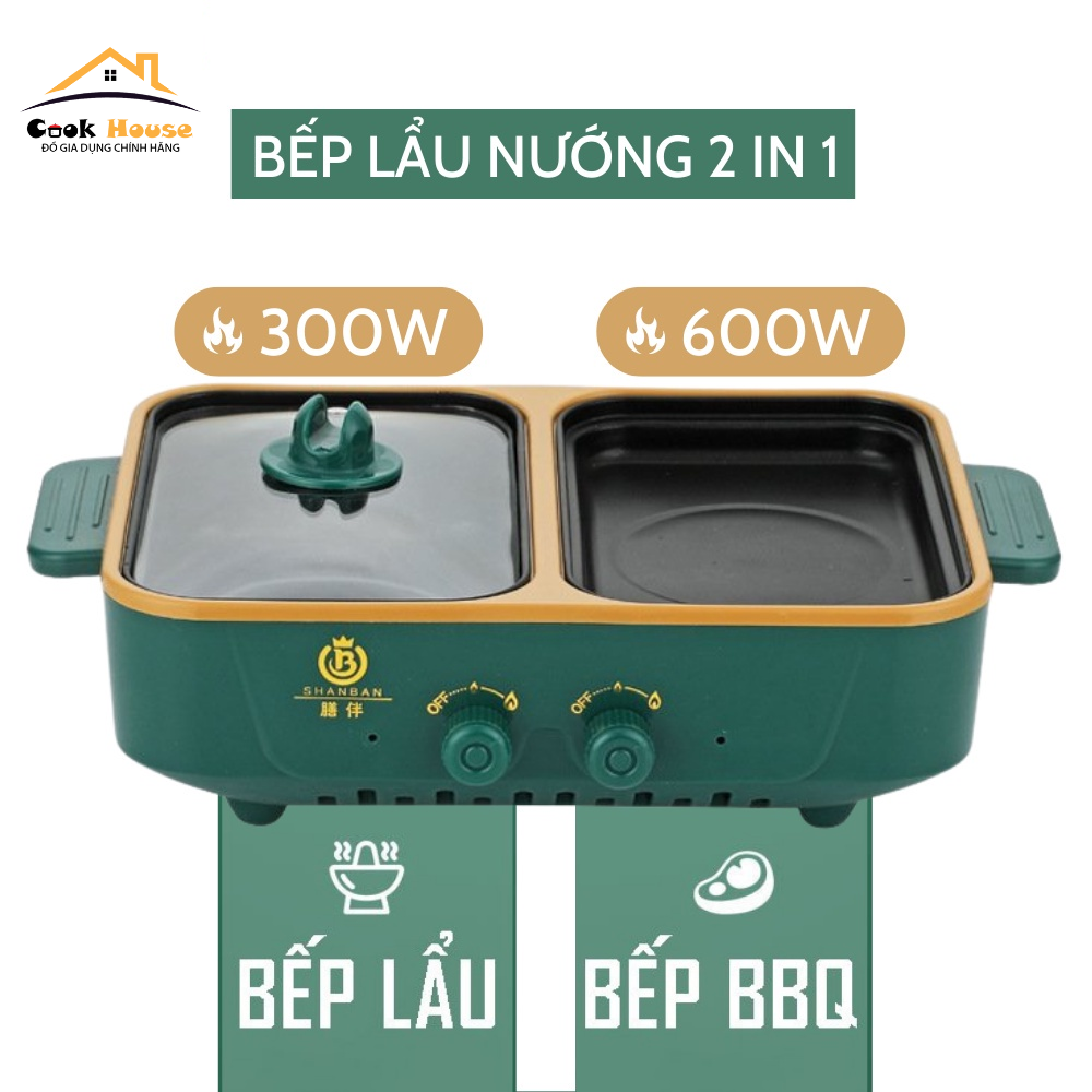 Bếp Lẩu Nướng Mini 2 Ngăn SHABAN, 2 chế độ nấu cùng lúc, chế độ nhiệt điều chỉnh, 2 ngăn chống dính hiệu quả bảo hành chính hãng 12 tháng, nồi lẩu điện nồi điện nồi lẩu đa năng nồi điện đa năng