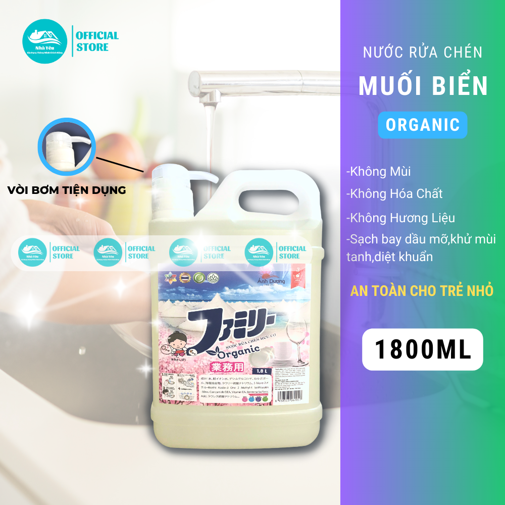 Can Nước Rửa Chén Organic Tinh Chất Muối Biển 1,8L Có Vòi Siêu Tiện Dụng