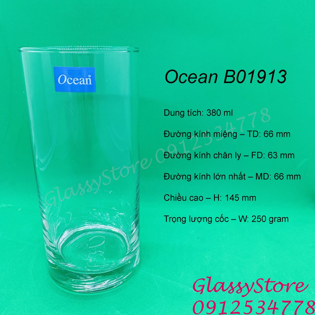 [HỘP 6 LY] Ly (cốc) thủy tinh Ocean Fine Drink – B01913 – 380ml (Hàng nhập khẩu Thái Lan chính hãng)