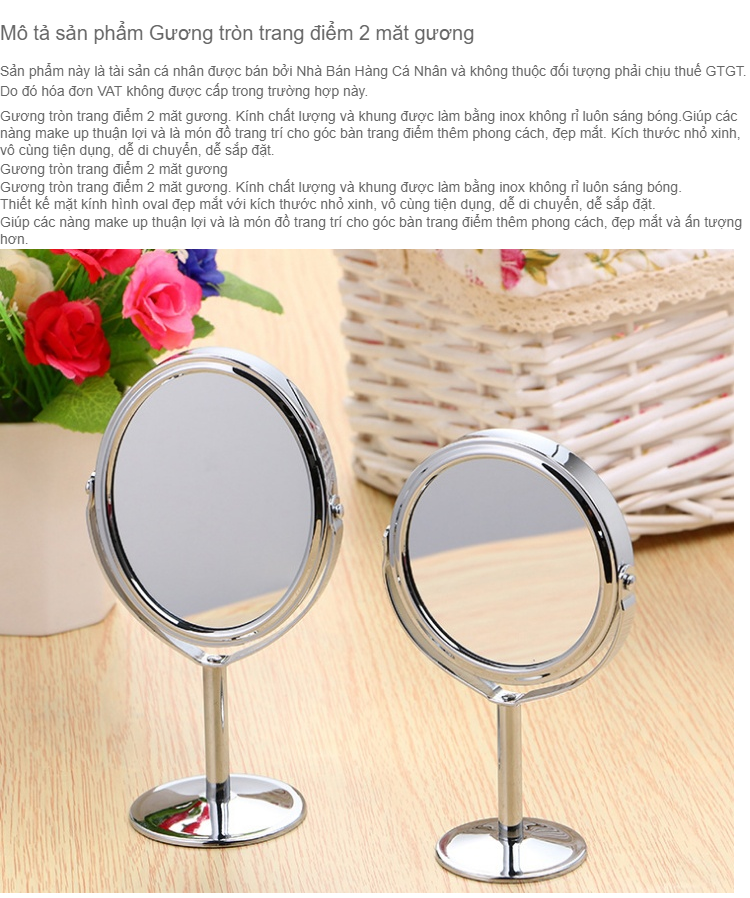 Gương tròn trang điểm 2 măt gương