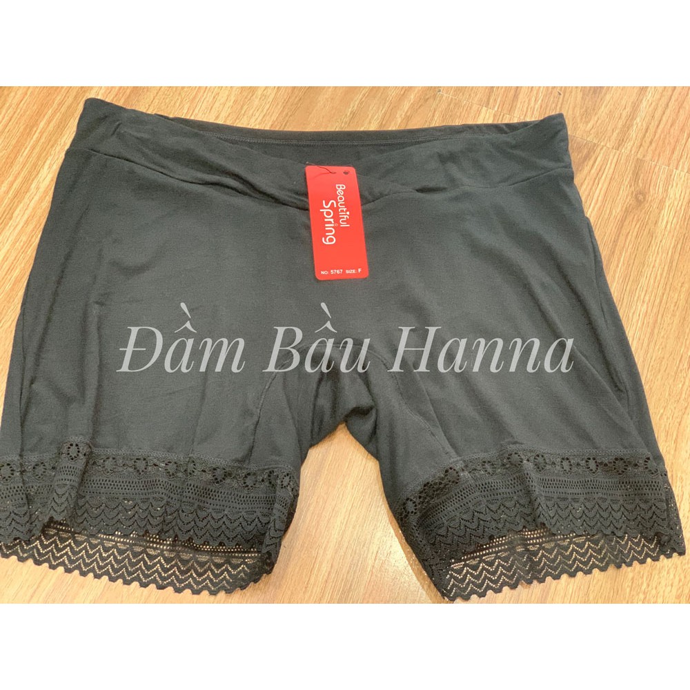 [FREE SIZE 52-75KG] Quần đùi bầu cạp chéo mặc ngủ và mặc trong váy cho bà bầu vải lụa chéo cotton co dãn thoải mái mát chân ren