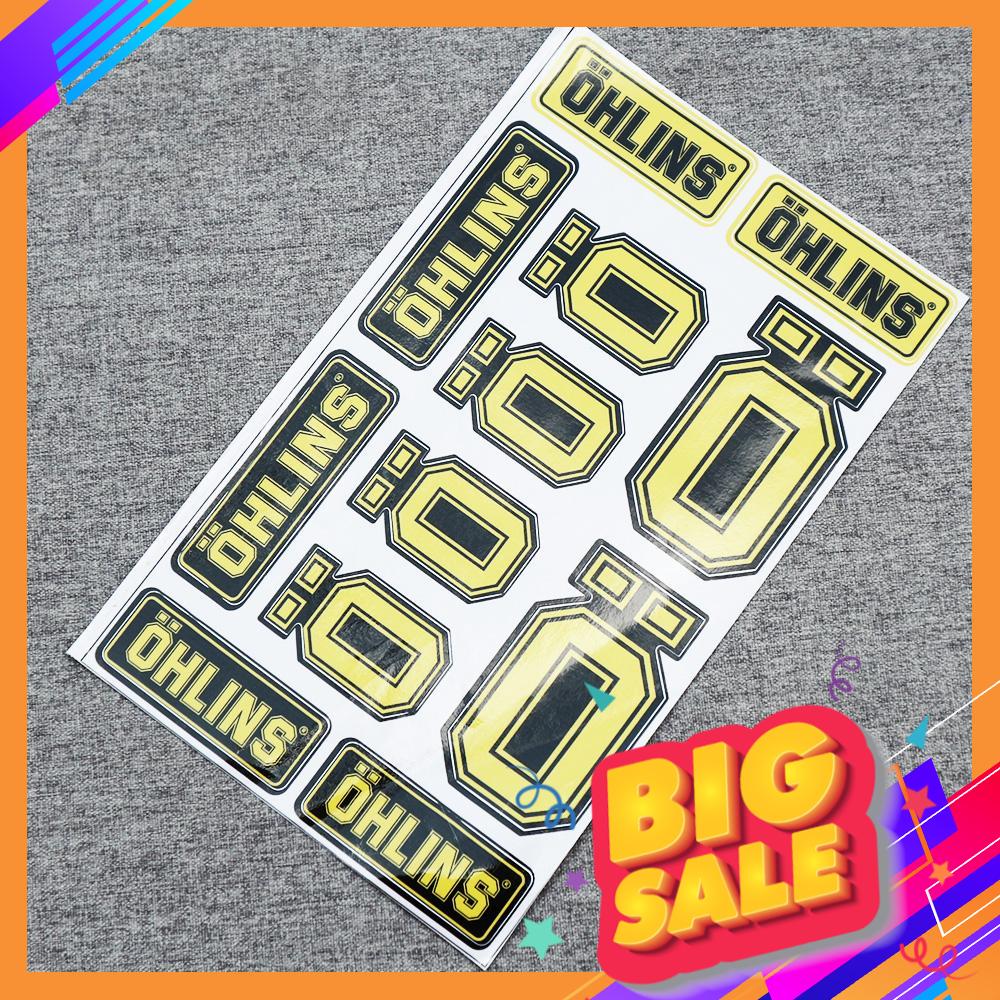 [SALE SỐC] BỘ TEM GIẤY NHIỀU DECAL, STICKER TRANG TRÍ XE MẪU OHLINS VÀNG SIÊU BỀN