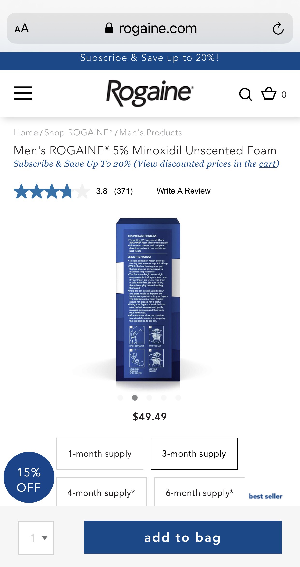 Kem mọc tóc Rogaine Minoxidil 5% cho Nam (Bộ 3 chai 60ml x3)