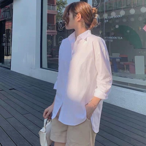 [EVACICI] Áo sơ mi nữ trắng dài tay chất lụa hàn oversize (ảnh ) áo sơ mi công sở