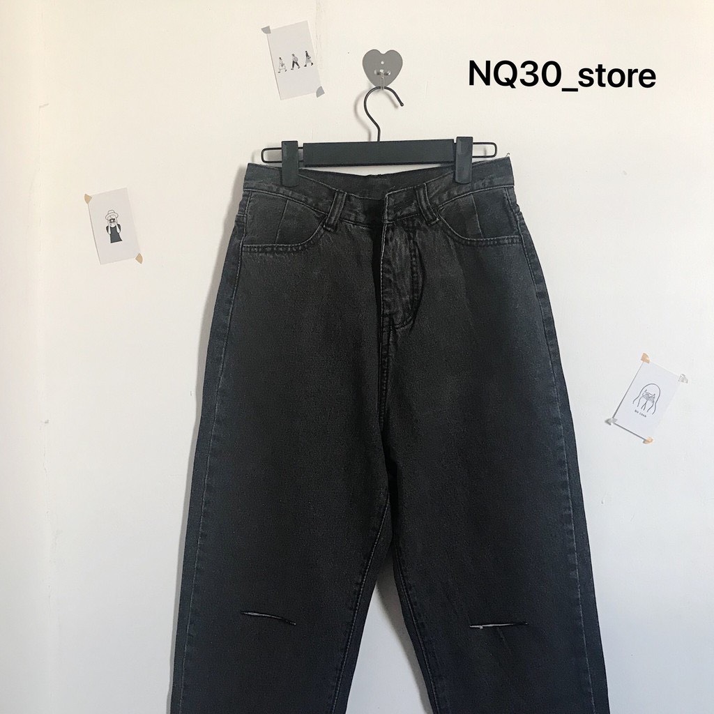 Baggy Jeans Lưng Cao Xám Rách Gối