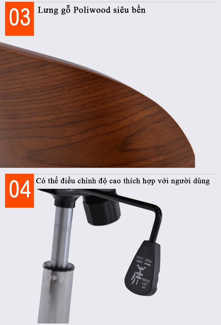 Ghế Văn Phòng Lưng Gỗ Cao Cấp Có Lót Nệm Da