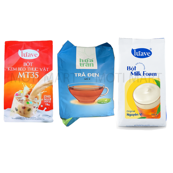 Set Nguyên Liệu Trà Sữa Tự Nấu - Trà đen Hoa Trân, bột kem béo Luave MT35 , bột váng sữa Luave nguyên vị - nguyên liệu trà sữa, pha trà sữa