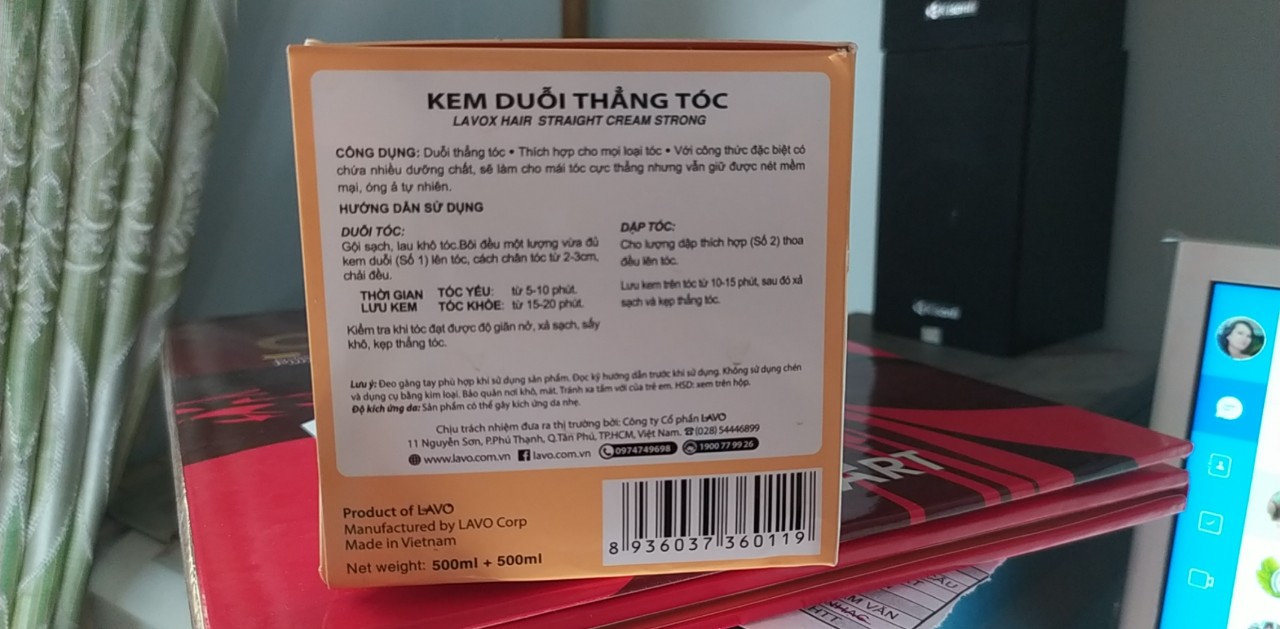 Kem duỗi tóc Lavox (500ml+500ml) 1 cặp