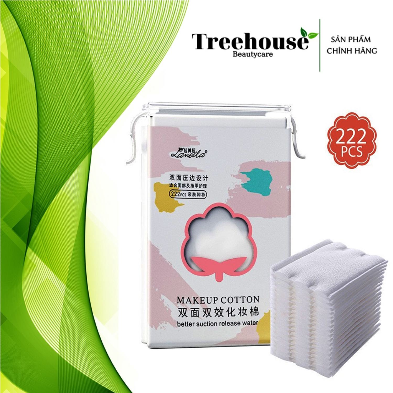 Bông Tẩy Trang Lameila - Bông Tẩy Trang 222 Miếng mẫu mới túi rút tiện lợi 3 lớp dày dặn làm sạch da mặt 100% cotton giá rẻ