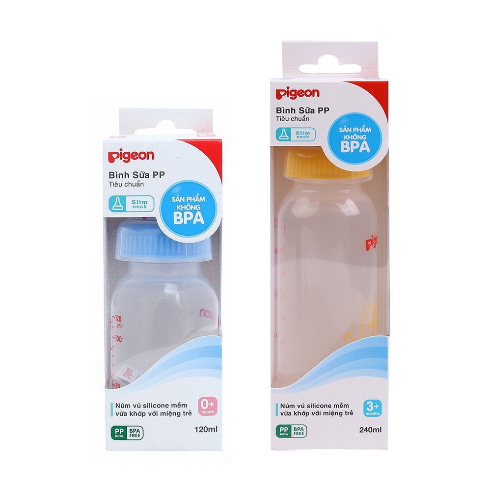 Bình Sữa Pigeon 120ml: Bình Sữa cổ nhỏ PP Tiêu Chuẩn ( BPA Free)