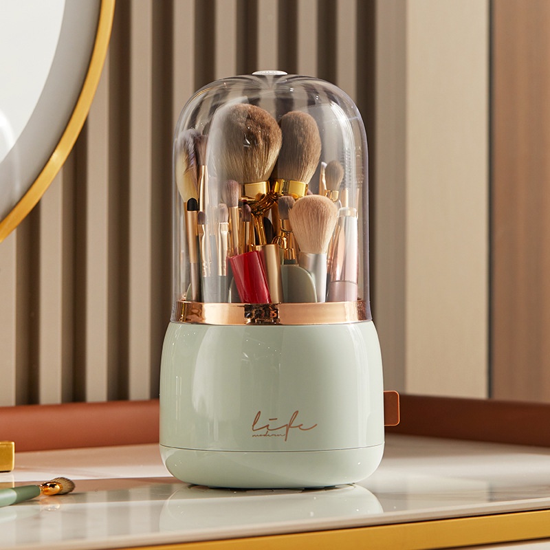 Hộp đựng cọ trang điểm,lọ đựng cọ trang điểm bông mút có nắp đậy xoay tròn 360 để bàn sang trọng