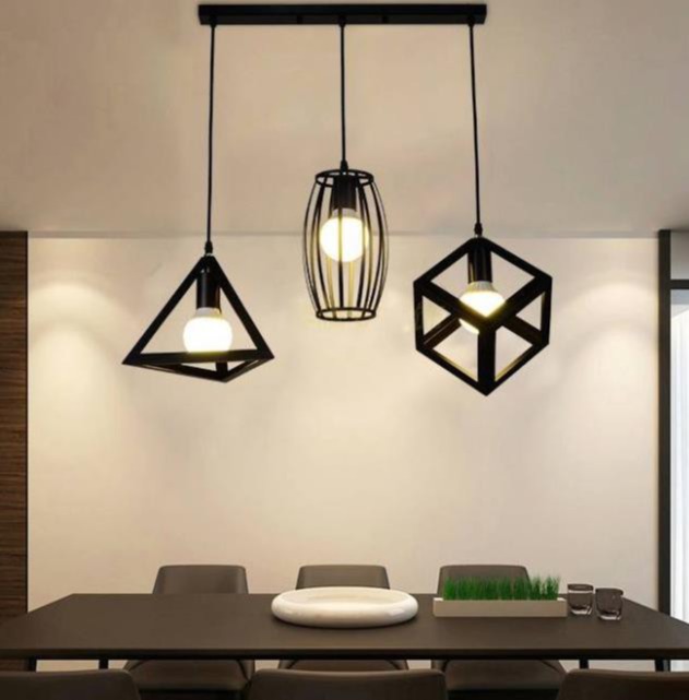 Bộ 3 đèn thả decor khối lập phương tháp bầu dục