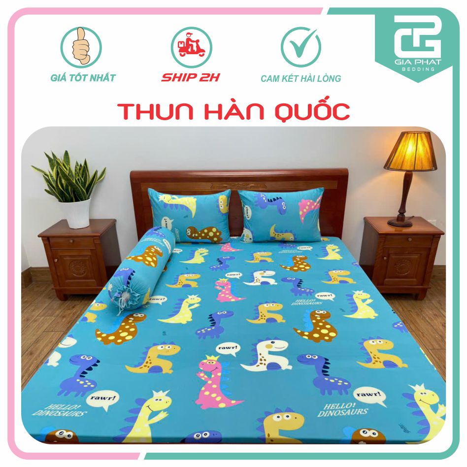 Bộ Ga Giường Thun Lạnh Hàn Quốc 4 Món ( 1 ga bọc + 2 vỏ gối nằm + 1 vỏ gối ôm )