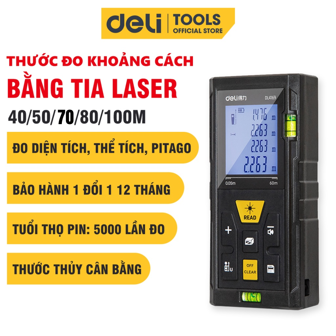 Máy Đo Khoảng Cách Laser Deli Chính Hãng Loại 40m / 50m / 60m Đa Năng - Dễ Dàng Sử Dụng Từ Xa - DL331050P / EDL4168 - Hình ảnh 3