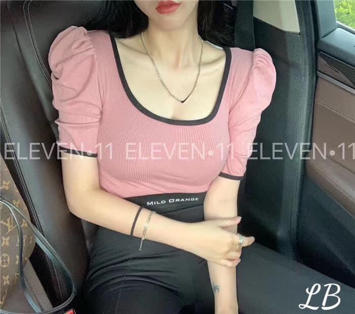 ÁO THUN GÂN TAY PHỒNG CỔ VUÔNG CROPTOP