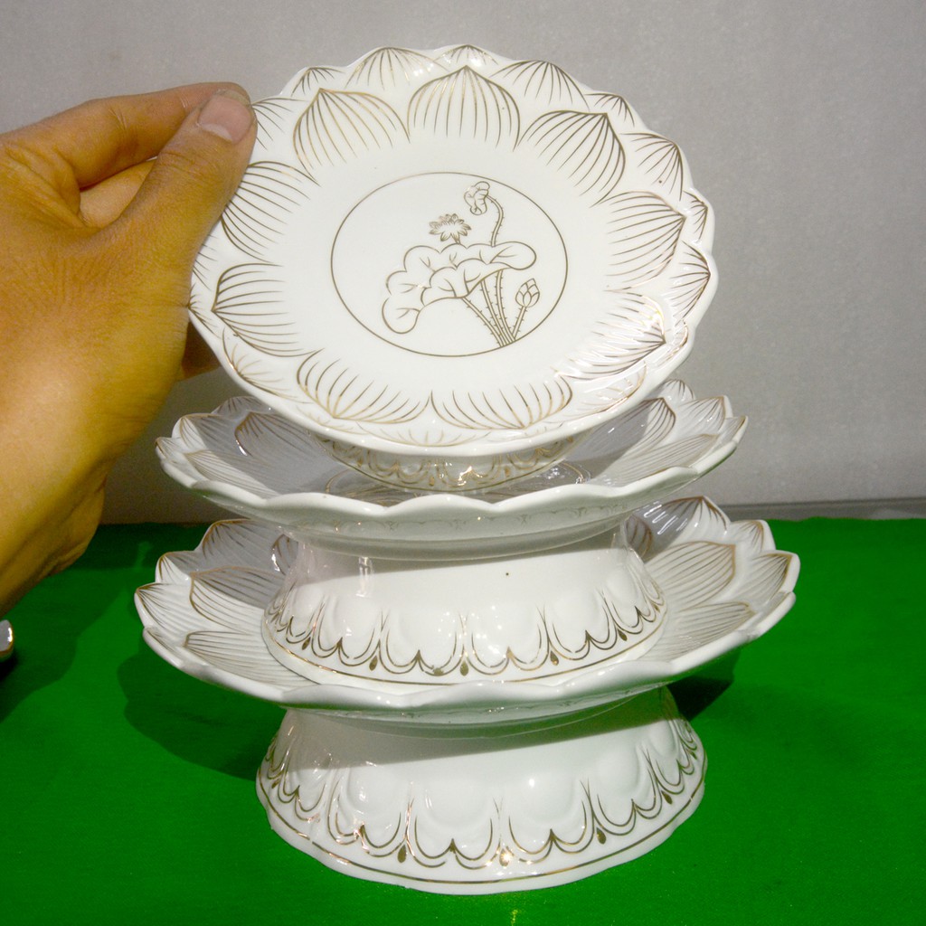 Dĩa Trái Cây Thờ Cúng- Hoa Sen Trắng