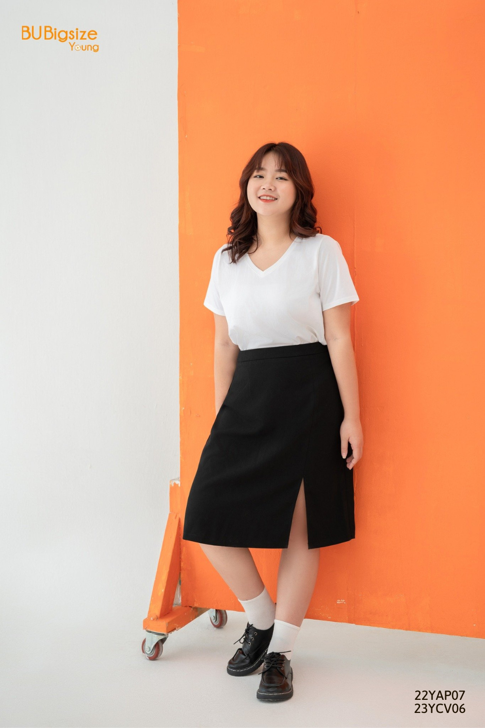 Chân váy dài basic xẻ gấu BIGSIZE (55kg đến 95kg) - 23YCV06 - [BU Bigsize Young]