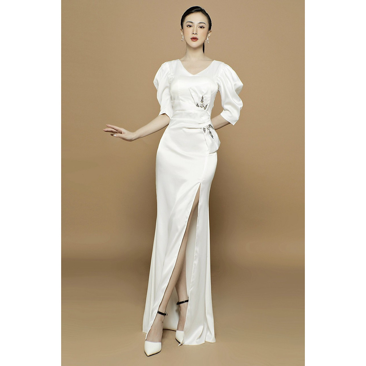đầm dạ hội tay phồng cao cấp