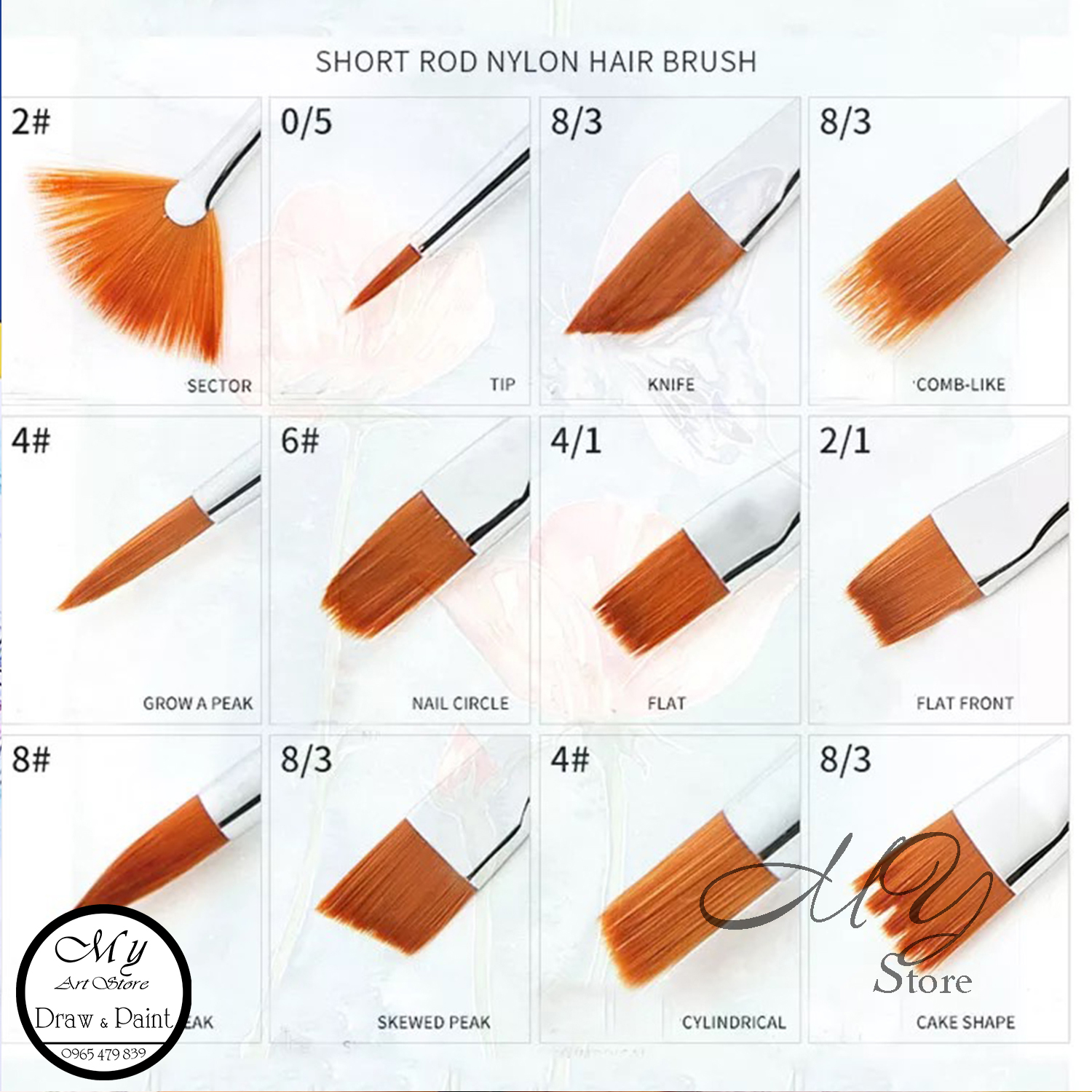 Bộ cọ vẽ Acrylic. Sơn dầu nhiều đầu (12 cây)