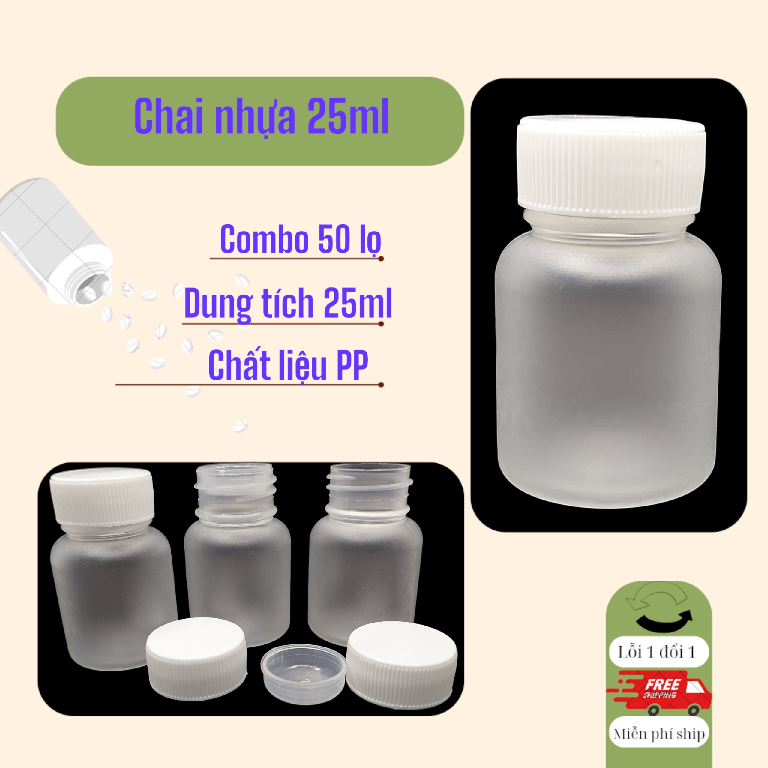 50 lọ nhựa rỗng 25ml