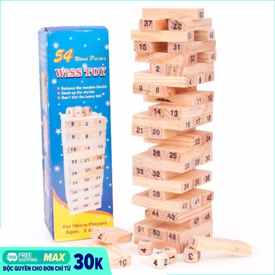 Đồ chơi rút gỗ giá rẻ đồ chơi rút gỗ  - Bộ đồ chơi rút gỗ Wiss Toy 54 thanh kèm 4 con súc sắc- Đồ chơi rút gỗ 54 thanh kiểu Nhật thông minh cho trẻ sáng tạo
