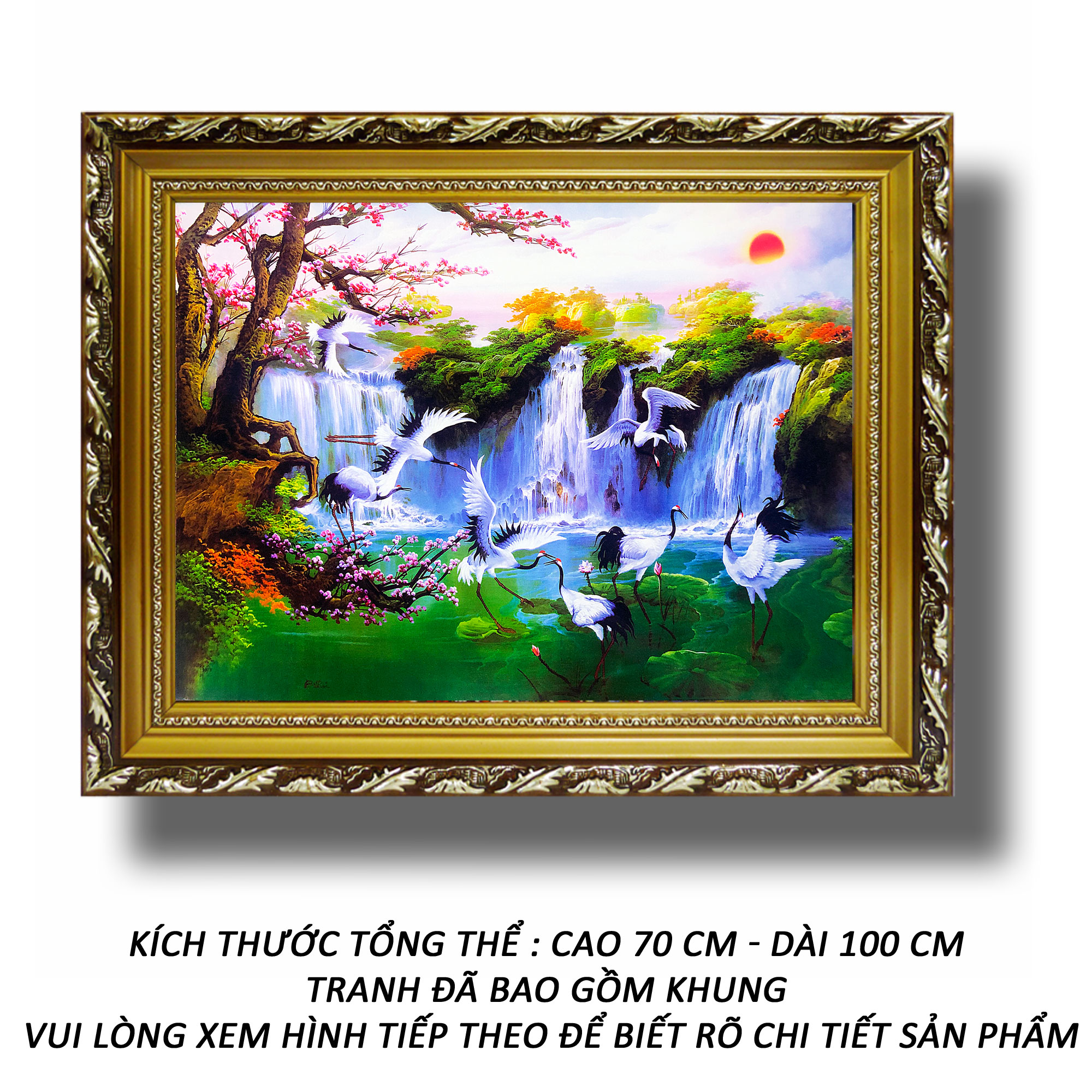 Tranh treo tường - Tùng Hạc Diên Niên 79 - Tranh Minh Hiền (KHUNG GỖ - 70 x 100cm)