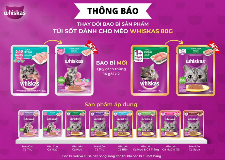 1 thùng (28 gói) pate Whiskas gói cho mèo gói 80gr