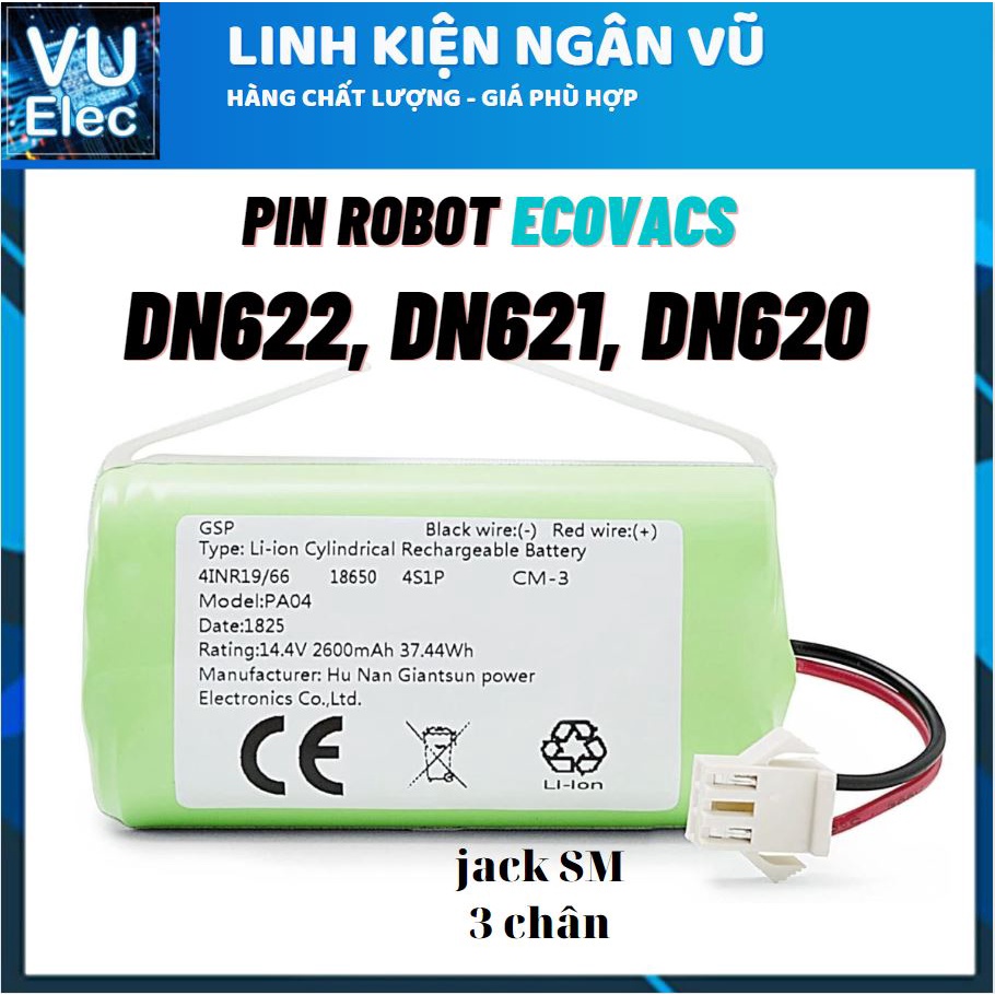 Pin thay thế cho pin robot hút bụi ecovacs dn622, dn621, dn620 - bảo hành 3 tháng