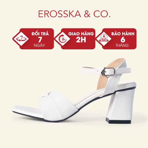 Giày sandal cao gót Erosska thời trang mũi vuông quai ngang bắt chéo cao 7cm màu trắng - EB020