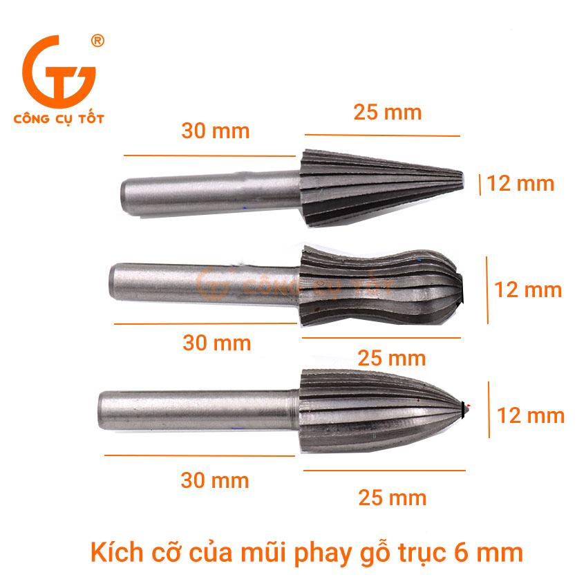 Bộ 6 mũi phay gỗ trục 6mm