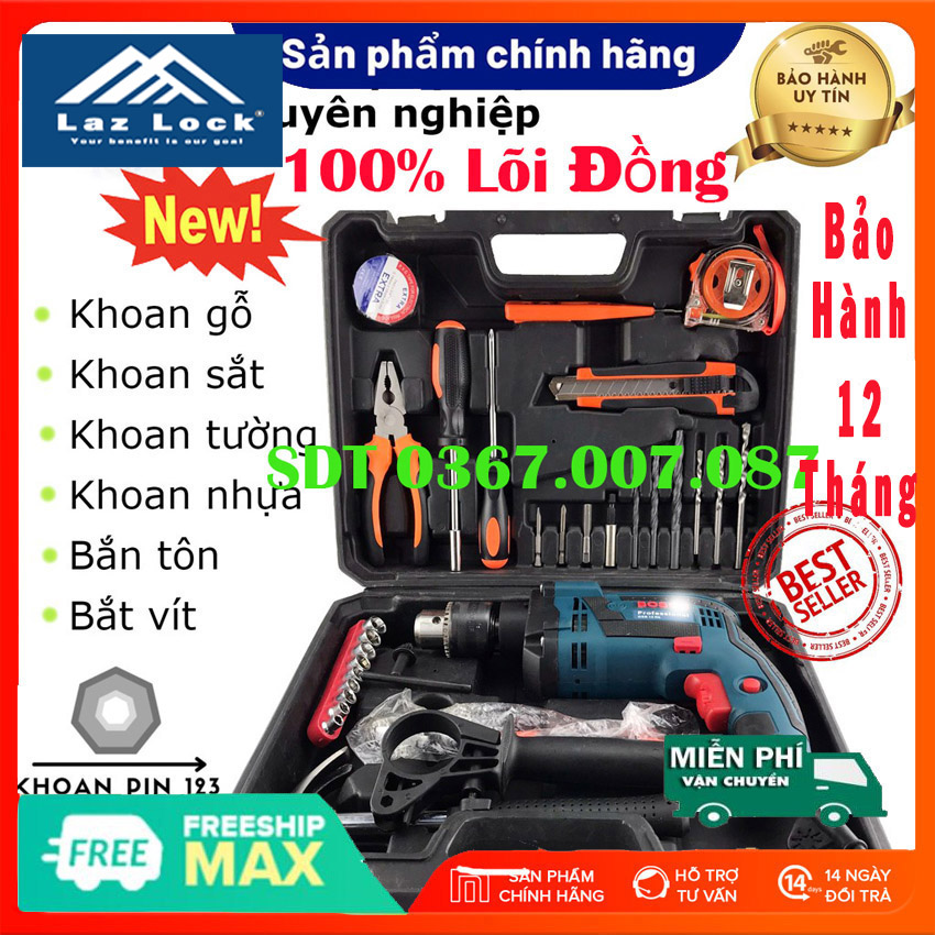Vali máy khoan điện khoan bê tông sắt gỗ gsb-13re và bộ dụng cụ sửa chữa đa năng kềm búa mũi khoan - máy khoan hai chức năng đầu 13mm nhỏ gọn tiện dụng bảo hành 12 tháng.