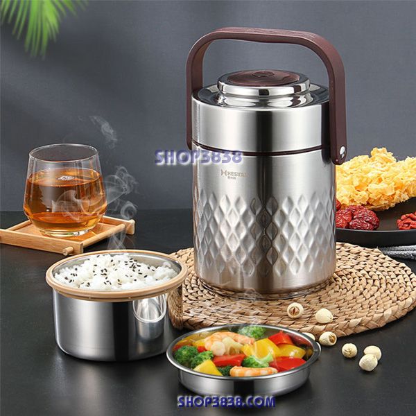 Camen hộp đựng cơm inox 304 1l4-1l9 kc 3 ngăn giữ nhiệt lâu chống tràn đổ