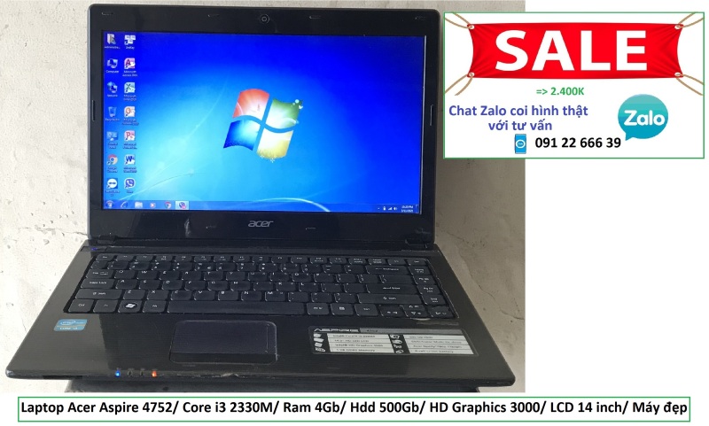 Laptop Acer Aspire 4752/ Core i3 2330M/ Ram 4Gb/ Hdd 500Gb/ HD Graphics 3000/ LCD 14 inch/ Máy đẹp