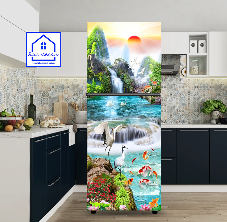 Tranh dán decal tủ lạnh phong cảnh hữu tình