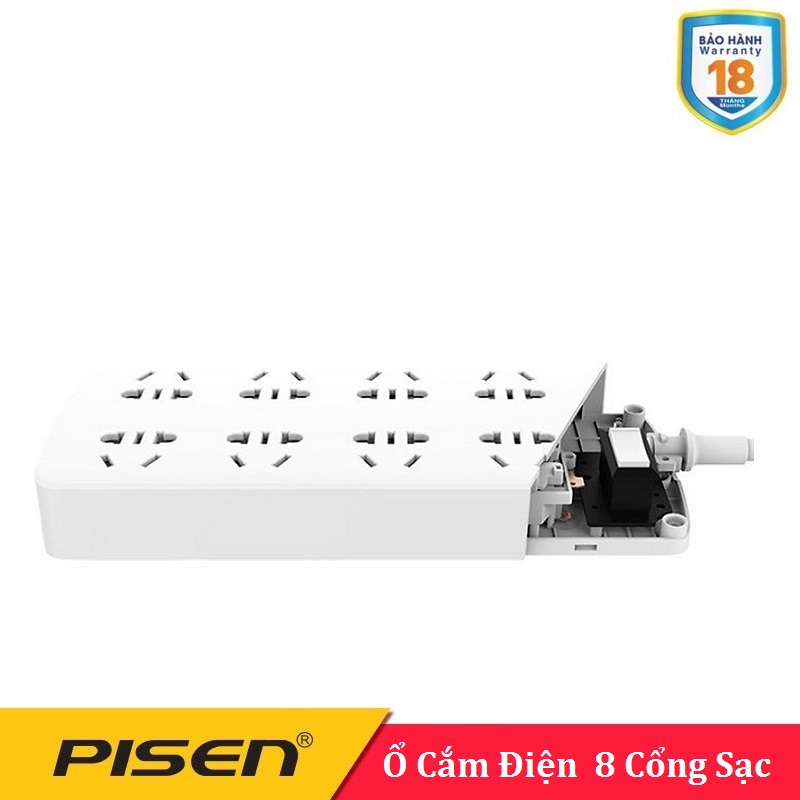 Ổ cắm điện Pisen 008-EP (8x AC , 8 Ổ điện ) - BH 18 Tháng