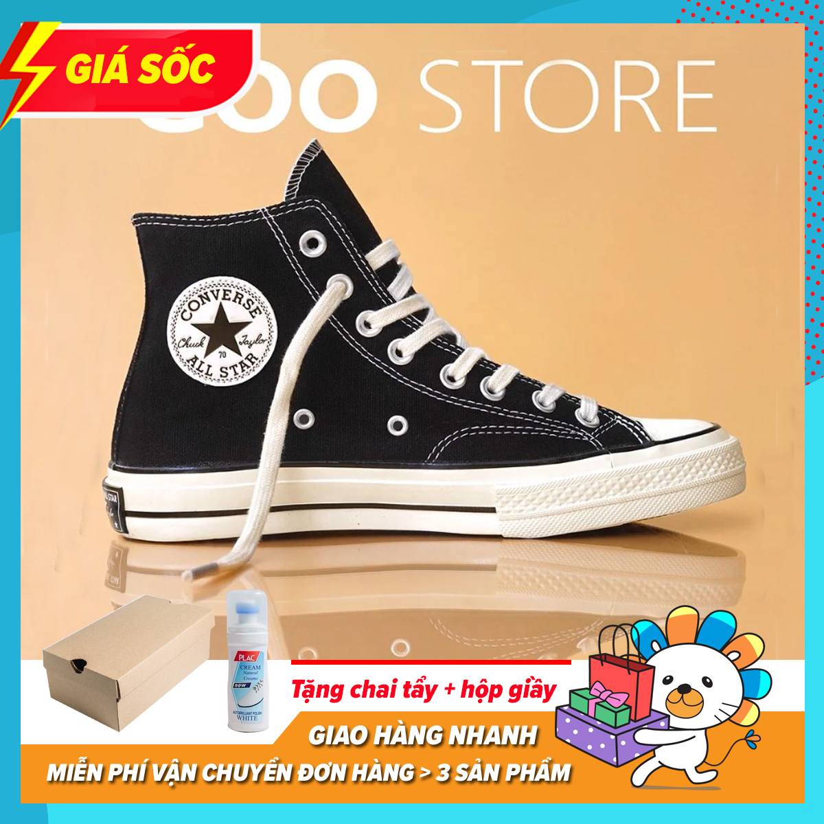 Giày Thể Thao Sneaker Converse 1970s Đen Vạch Trắng Cao Cổ