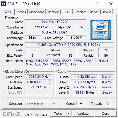 CPU Intel Core i7-7700 3.6 GHz