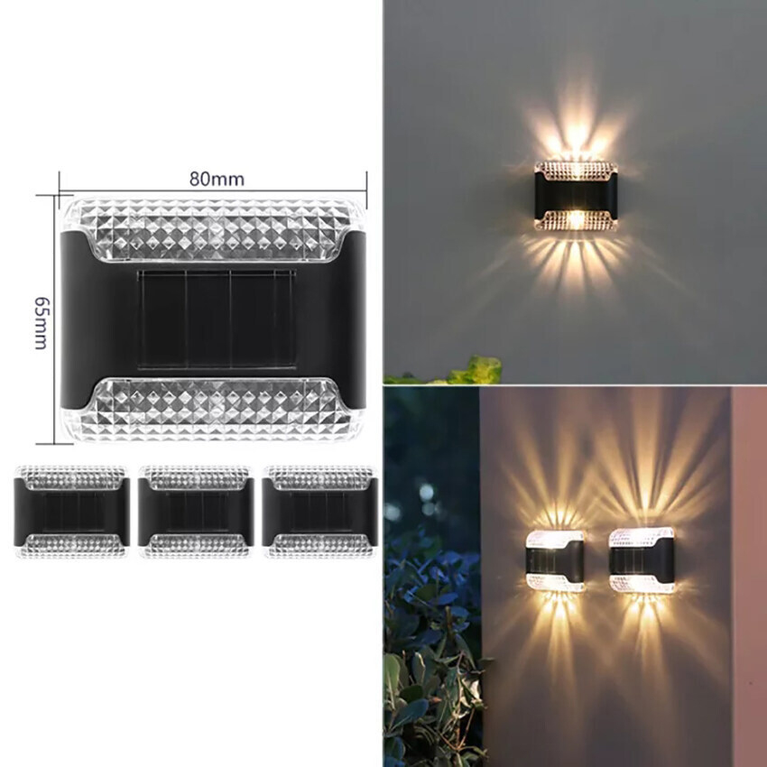 Vimite 6 LED đèn cắm sân vườn năng mặt trời đèn ốp tường ngoài trời Solar Garden Wall Light Outdoor Waterproof Modern Home Decoration Warm White Light Garden Balcony Gate Fence Light đèn trang trí ngoài trời